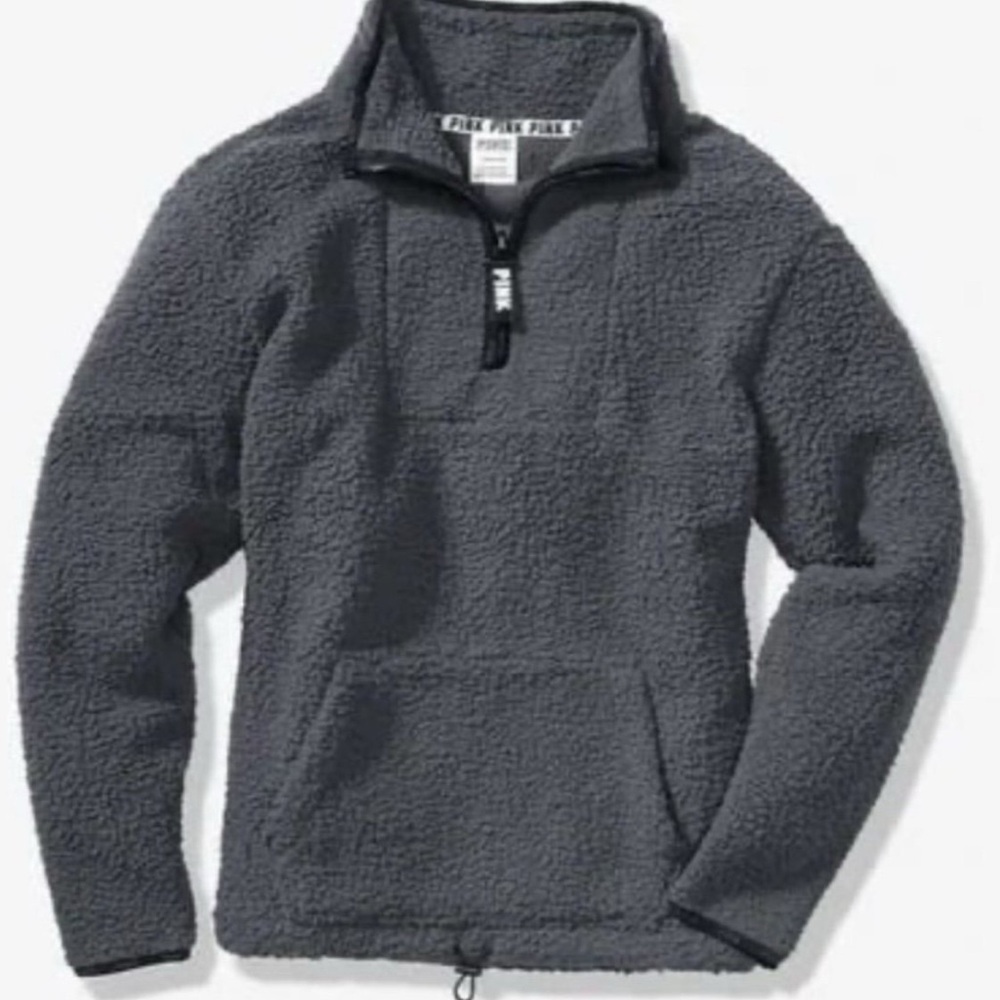 VS PINK Sherpa Boyfriend Quarter Zip Tunic – Heather Gray Fleece – Size Small